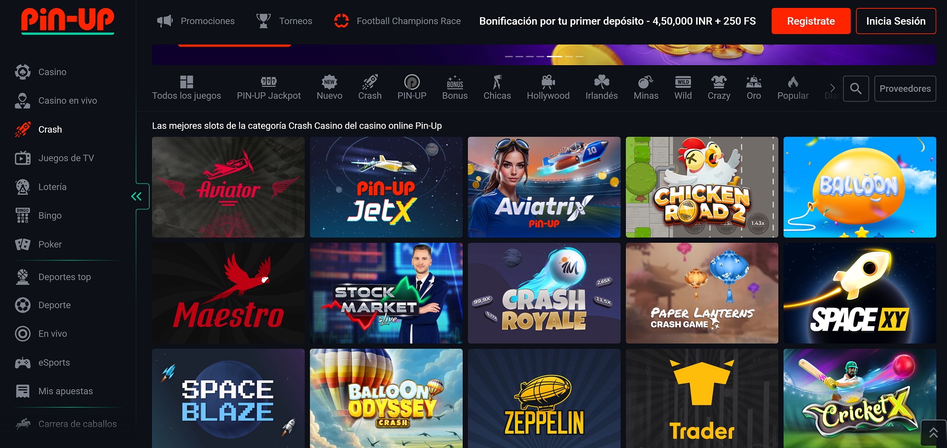 Juegos Crash en Pin-Up Casino para jugadores peruanos